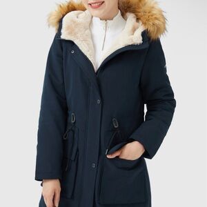 Hollister Dark Blue Puffer Coat with Faux Fur Hood